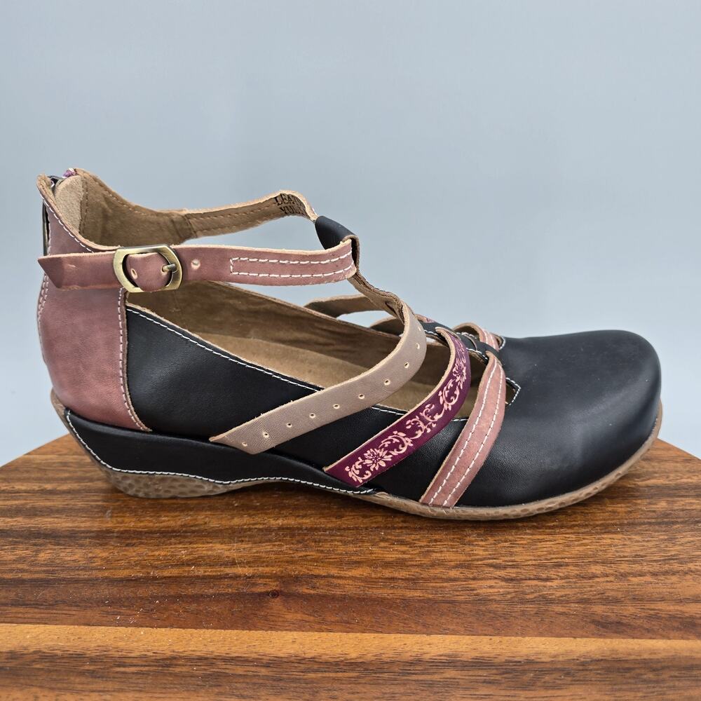 L'artiste Spring Step Shoes Womens 10.5 42 Leather Buckle Strappy Wedge Comfort